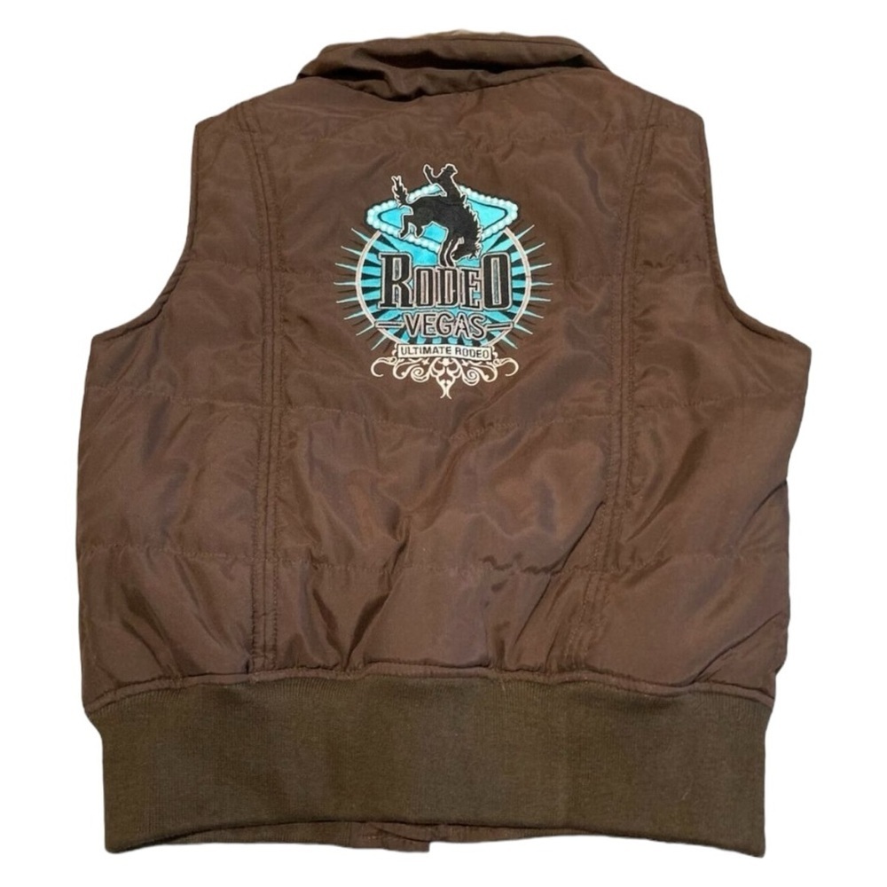 Rodeo Vegas RARE Limited Edition Brown & Teal Western Puffer Vest Women’s Medium